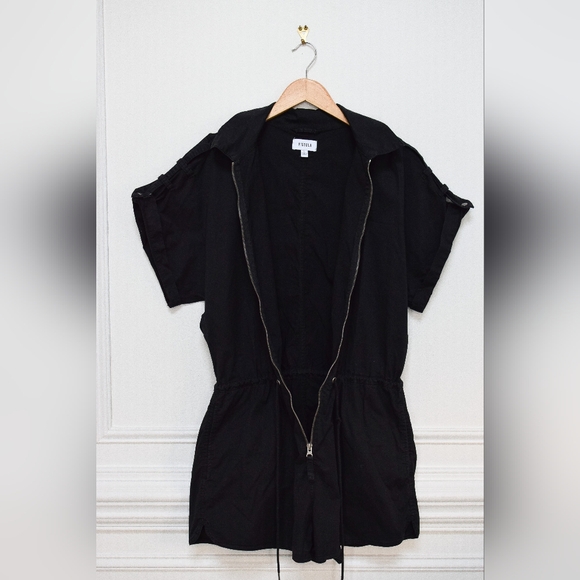 Pistola Meg Zip Front Romper Black Short Sleeve Drawstring Waist Slouchy Size L - Picture 4 of 16
